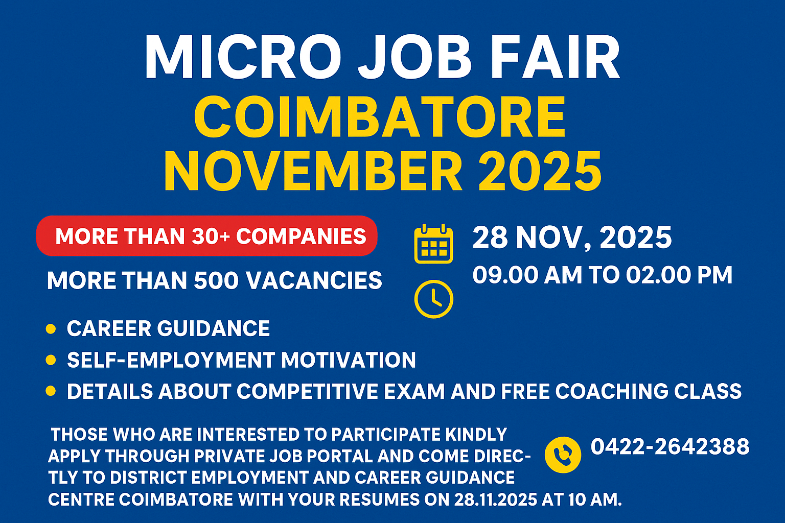 Coimbatore Micro Job Fair – November 2025 (G.N. Mills, Cheran Nagar ITI Campus) – Full Details for Job Seekers