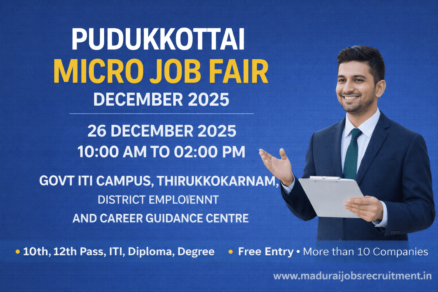 Pudukkottai Micro Job Fair – December 2025 | Private Jobs at Govt ITI Campus, Thirukkokarnam