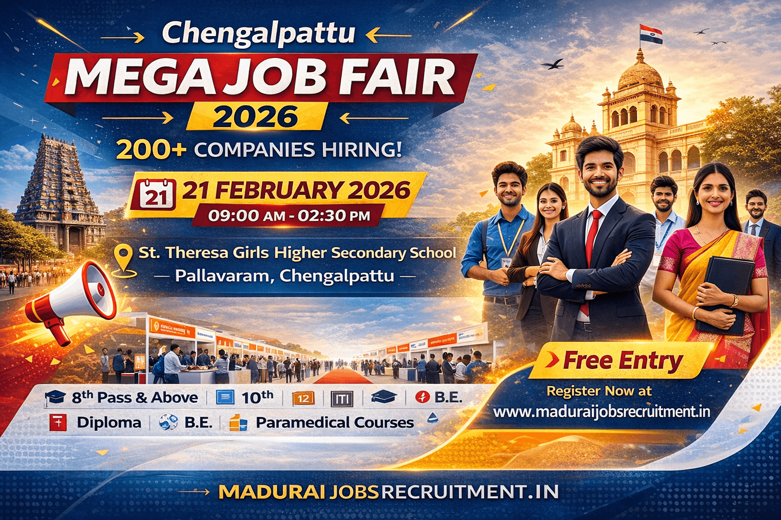 Chengalpattu Mega Private Job Fair 2026 at Pallavaram – 200+ Companies Hiring on 21 February (Saturday)