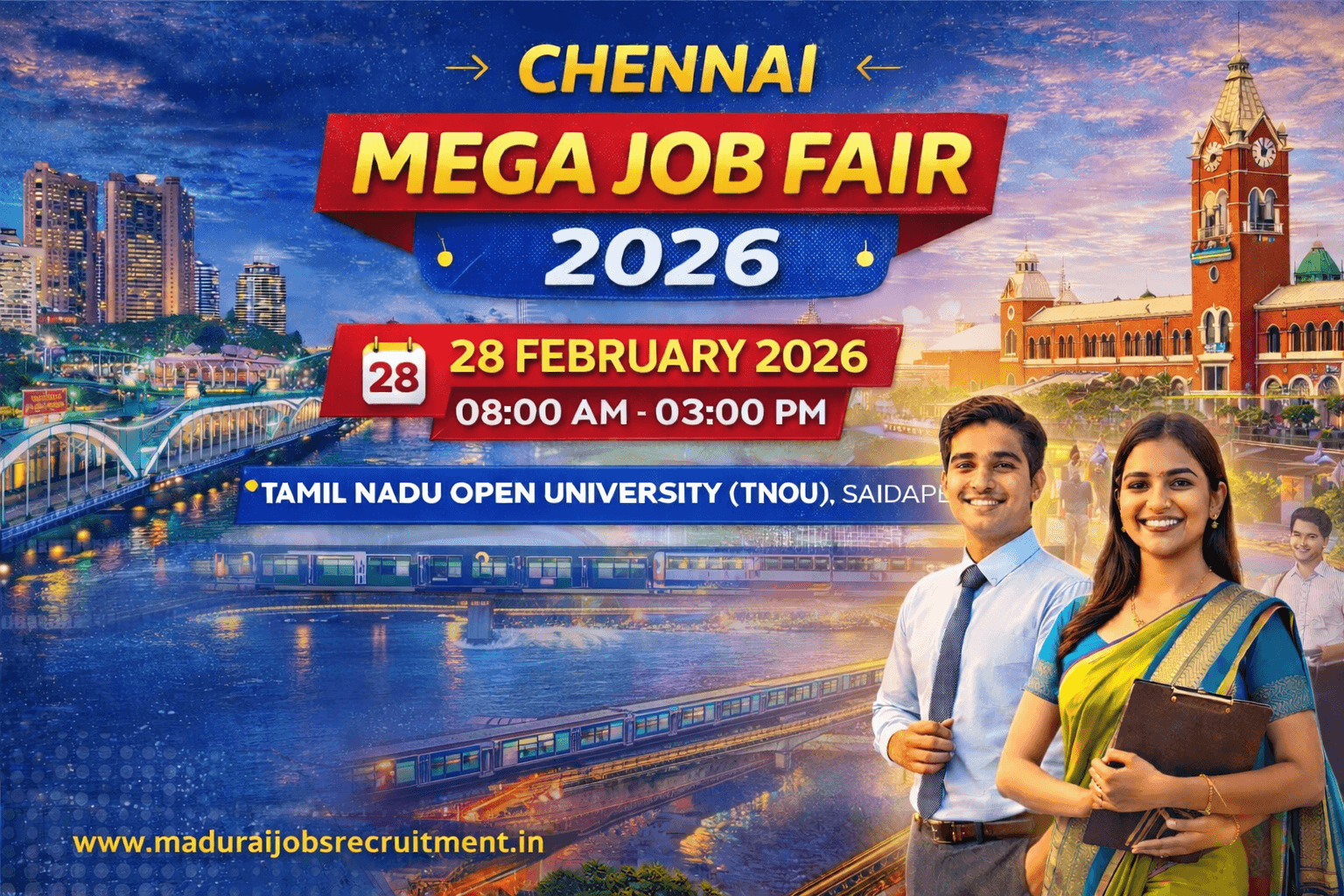 Chennai Mega Job Fair 2026 at Tamil Nadu Open University, Saidapet – 28 February (Saturday)