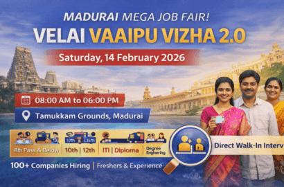 Velai Vaaipu Vizha 2.0 – Madurai Mega Job Fair on 14 February 2026 (Saturday)