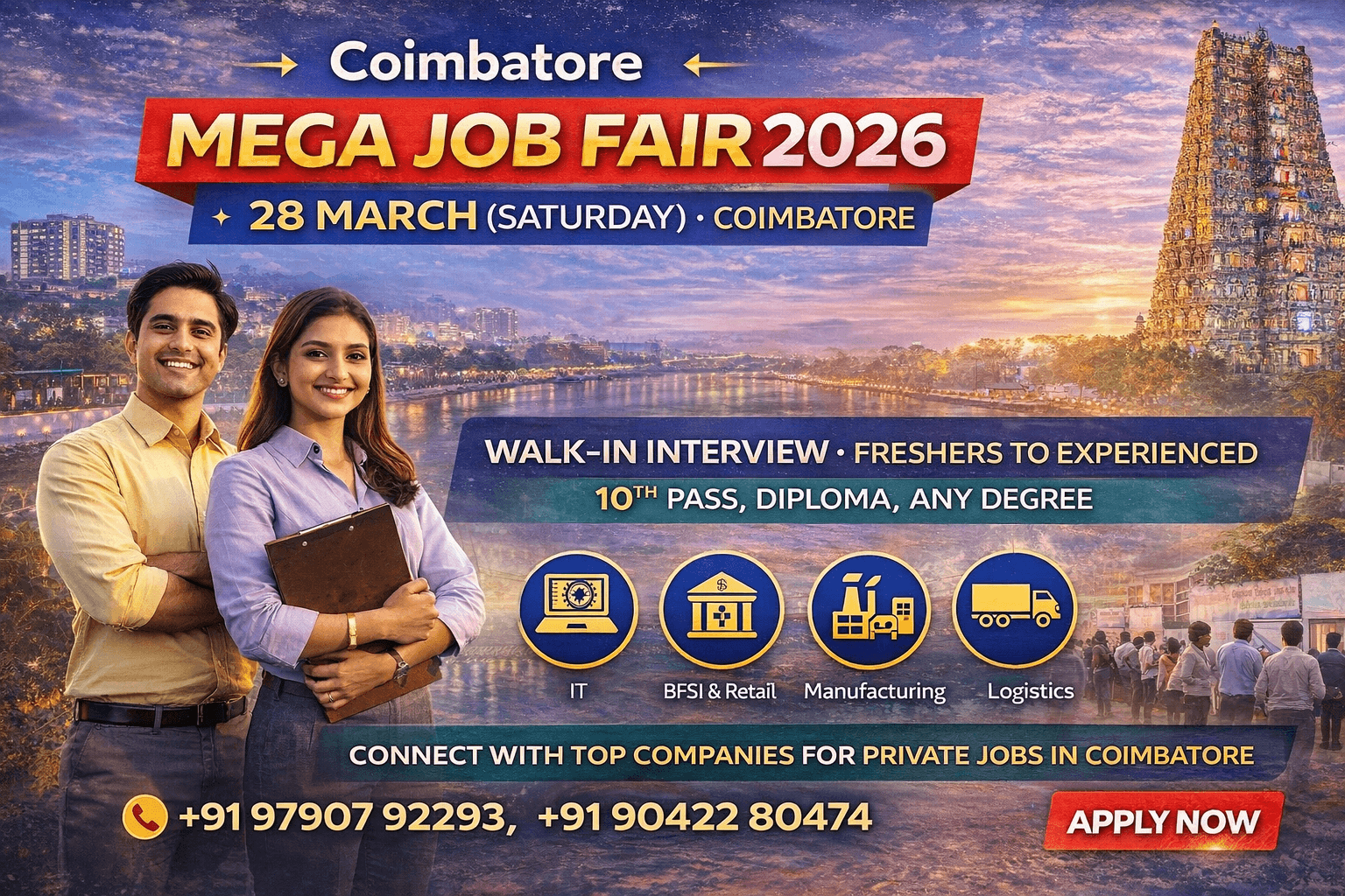 Coimbatore Mega Job Fair 2026 at Gandhipuram – Walk-in Hiring Drive on 28 March (Freshers to Experienced)