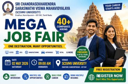 Kanchipuram Mega Job Fair 2026 at SCSVMV University – 40+ Companies Hiring on 2 May