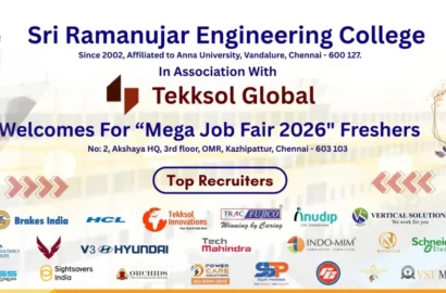 Chennai Mega Job Fair 2026 at Sri Ramanujar Engineering College – Freshers Hiring Drive on 9 April