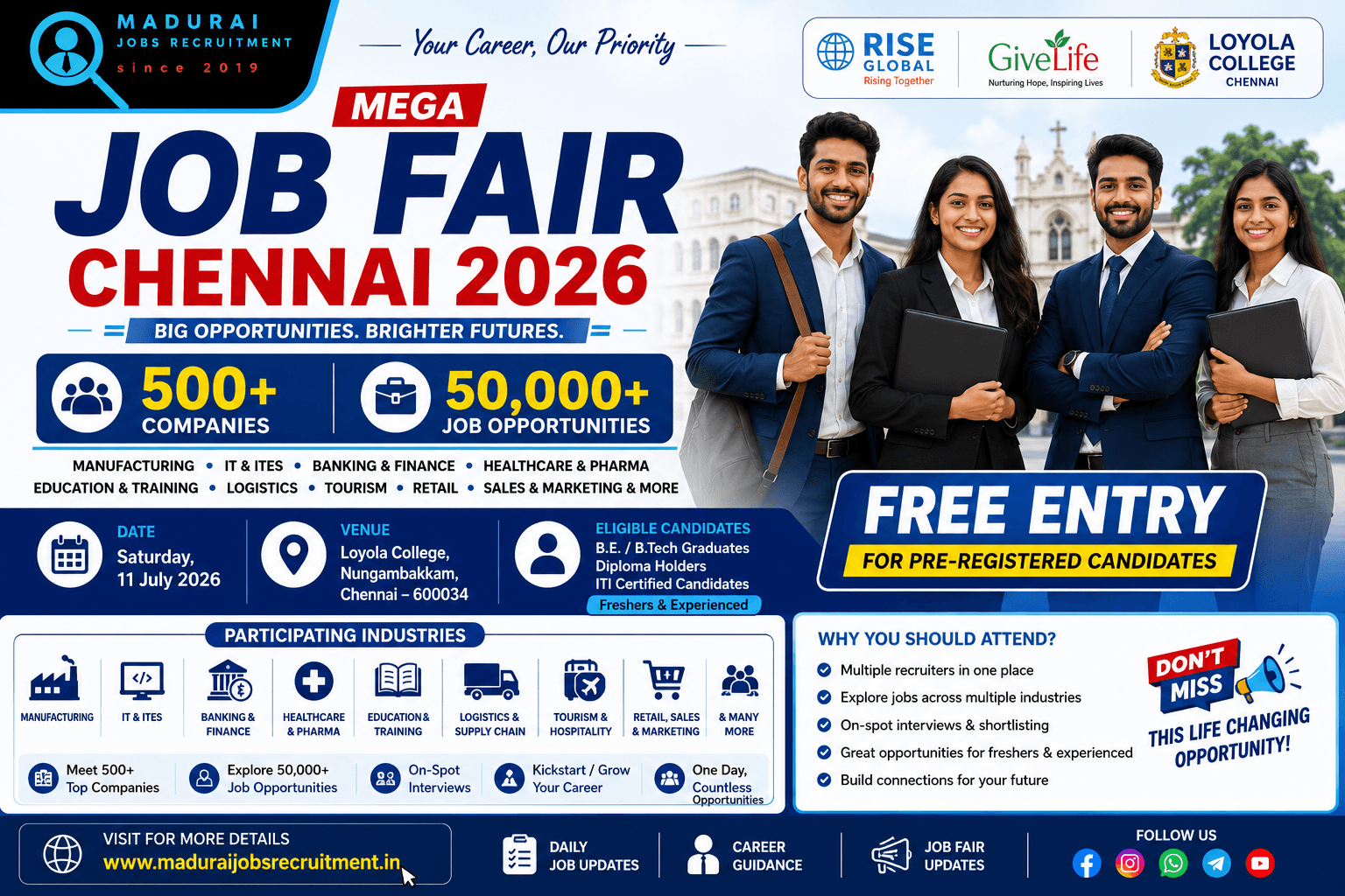 Loyola College Mega Job Fair 2026 Chennai | 500+ Companies & 50,000 Jobs
