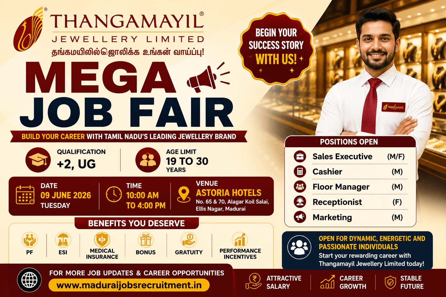 Thangamayil Jewellery Mega Job Fair 2026 in Madurai | Sales, Cashier & Retail Jobs
