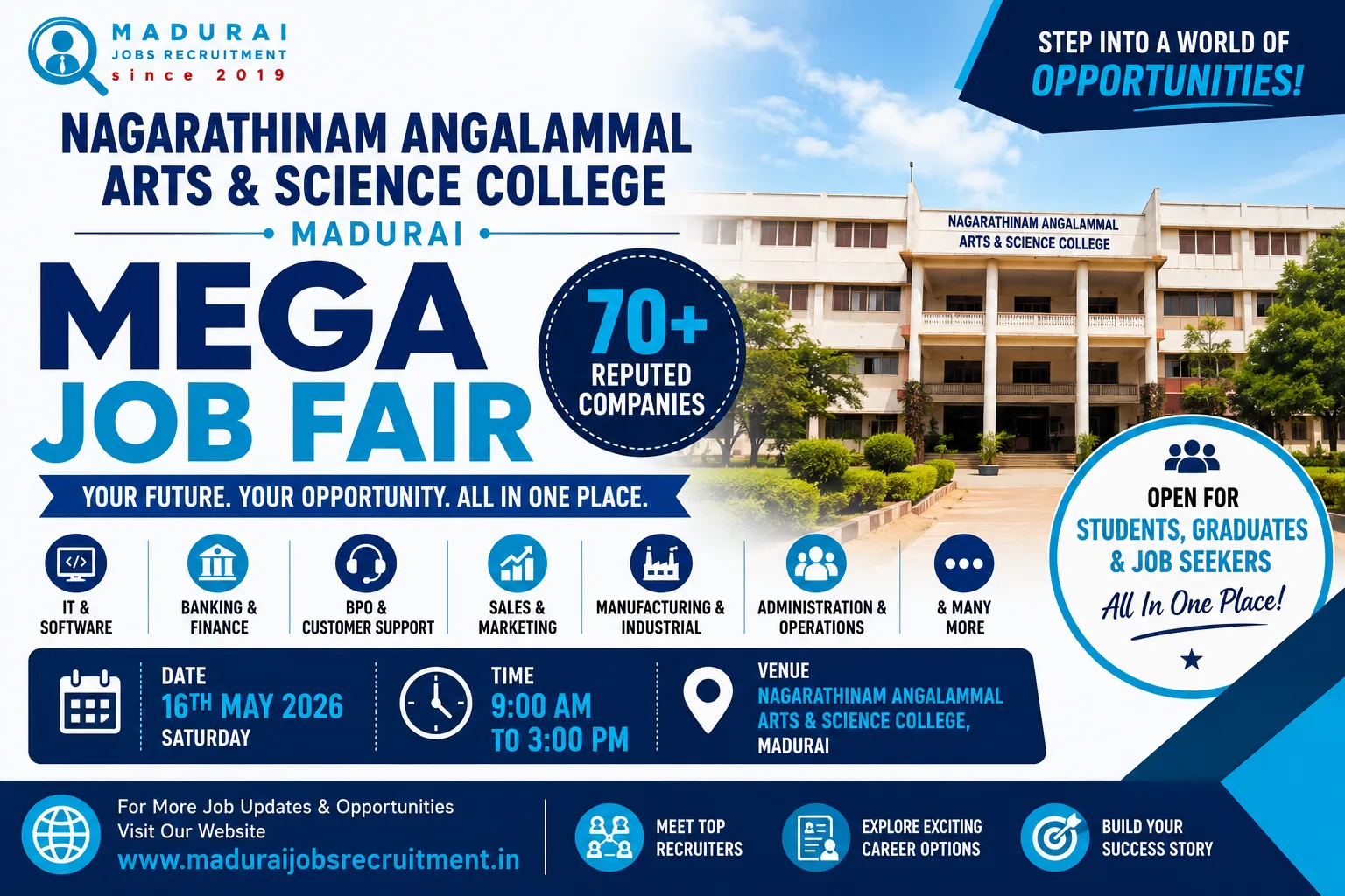 Nagarathinam Angalammal Arts and Science College Mega Job Fair 2026 in Madurai – 70+ Companies Offering Career Opportunities
