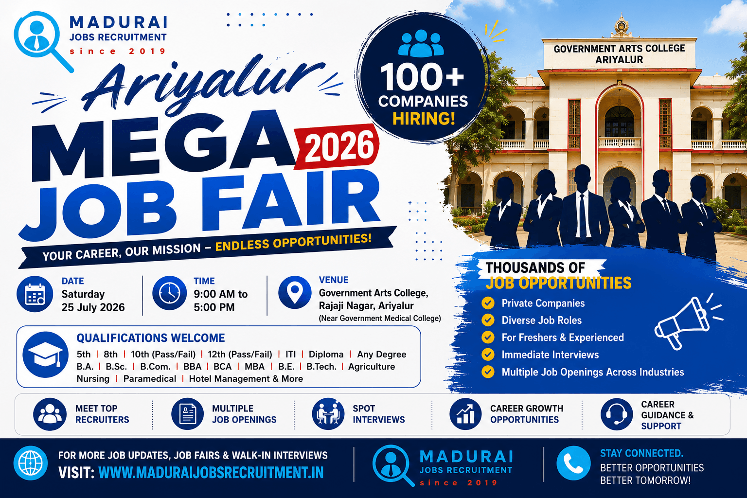 Ariyalur Mega Job Fair 2026 at Government Arts College | 100+ Companies & 5,000+ Job Seekers