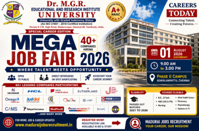 Mega Job Fair 2026 at Dr. M.G.R. Educational and Research Institute University Chennai featuring 40+ leading companies hiring through direct interviews