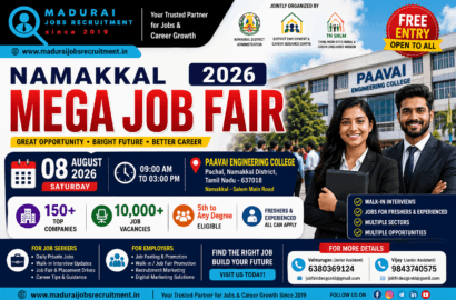 Namakkal Mega Job Fair 2026 on 08 August | 150+ Companies Hiring