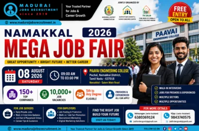 Namakkal Mega Job Fair 2026 on 08 August | 150+ Companies Hiring