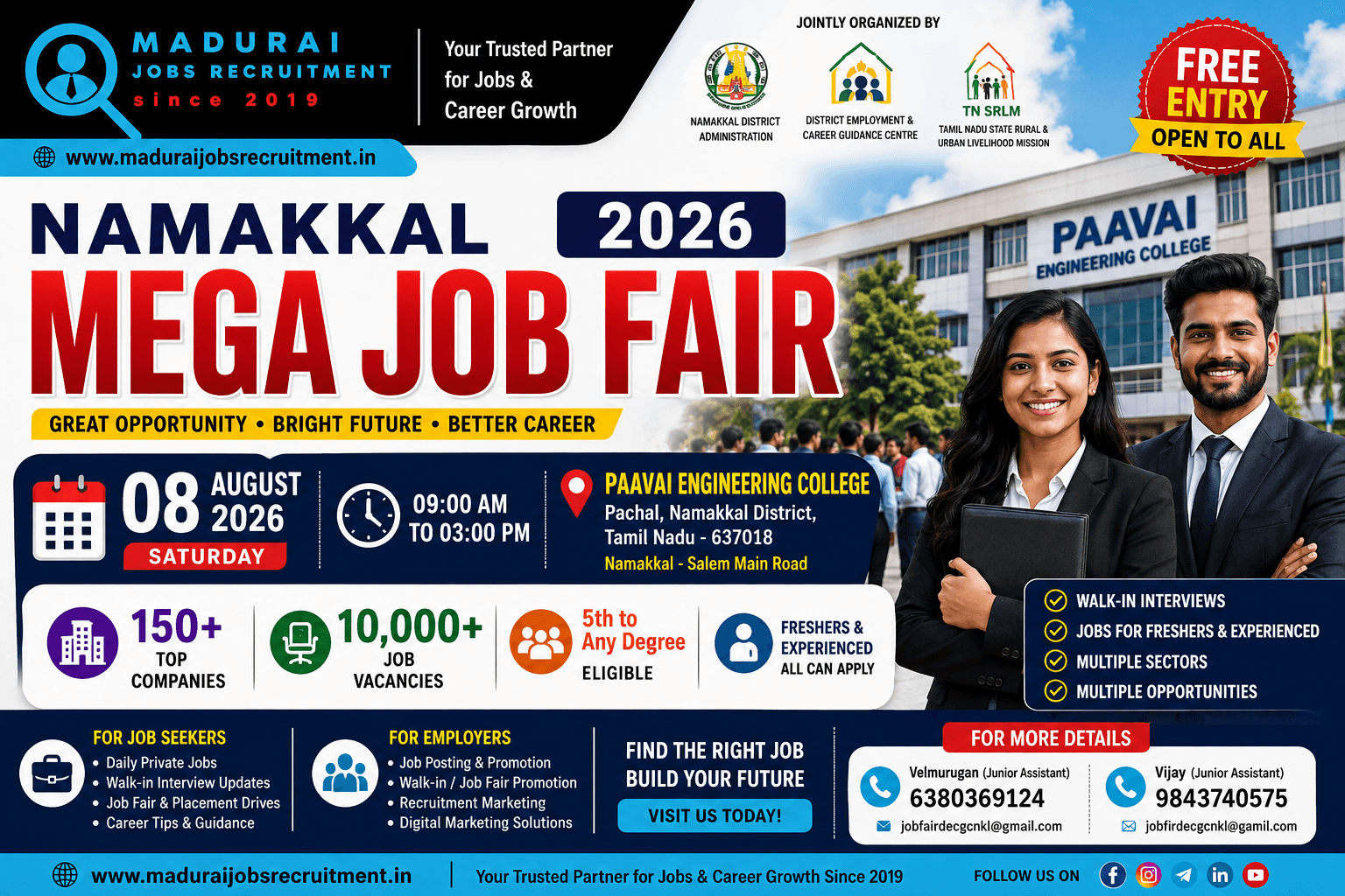 Namakkal Mega Job Fair 2026 on 08 August | 150+ Companies Hiring