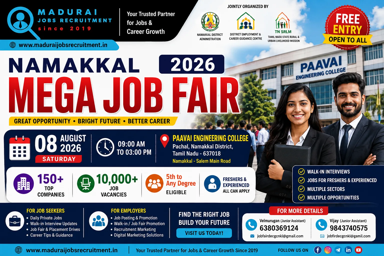 Namakkal Mega Job Fair 2026 on 08 August | 150+ Companies Hiring