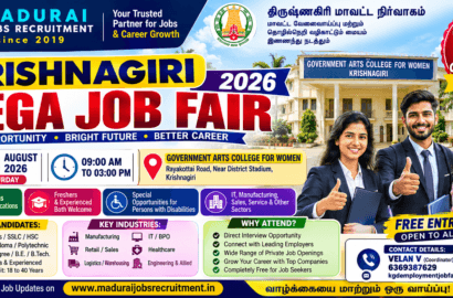 Krishnagiri Mega Job Fair 2026 on 08 August | 100+ Companies Hiring