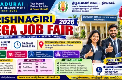 Krishnagiri Mega Job Fair 2026 on 08 August | 100+ Companies Hiring