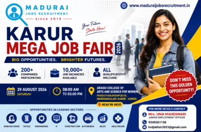 Karur Mega Job Fair 2026 at Arasu College of Arts and Science for Women – 29 August