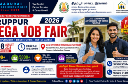 Tiruppur Mega Job Fair 2026 on 08 August | Free Private Job Fair