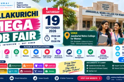 Kallakurichi Mega Job Fair 2026 at Jawaharlal Nehru College for Women on 19 September