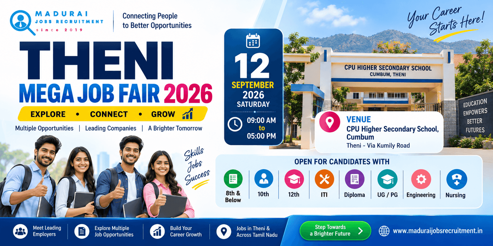 Theni Mega Job Fair 2026 at CPU Higher Secondary School, Cumbum on 12 September