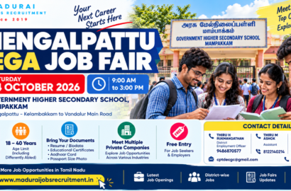 Chengalpattu Mega Job Fair 2026 on 24 October at Government Higher Secondary School, Mampakkam