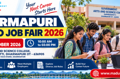 Dharmapuri Micro Job Fair 2026 banner for the recruitment event at Government Arts and Science College, Pappireddipatti, on 23 October 2026.