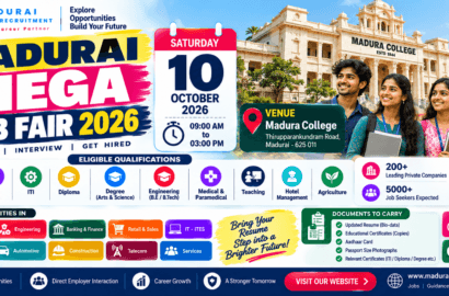Madurai Mega Job Fair 2026 at Madura College on 10 October