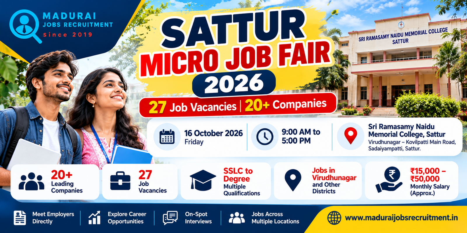 Sattur Micro Job Fair 2026 on 16 October at Sri Ramasamy Naidu Memorial College