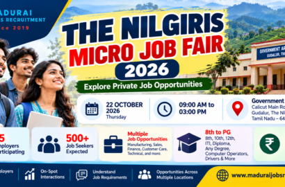 The Nilgiris Micro Job Fair 2026 banner for the recruitment event on 22 October at Government Arts College, Gudalur.