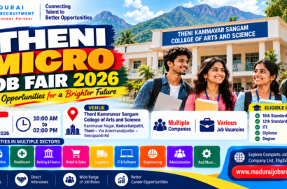 Theni Micro Job Fair 2026 at Kammavar Sangam College of Arts and Science, Koduvilarpatti, on 16 October