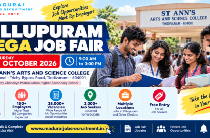 Villupuram Mega Job Fair 2026 on 31 October at St Ann’s Arts and Science College, Tindivanam